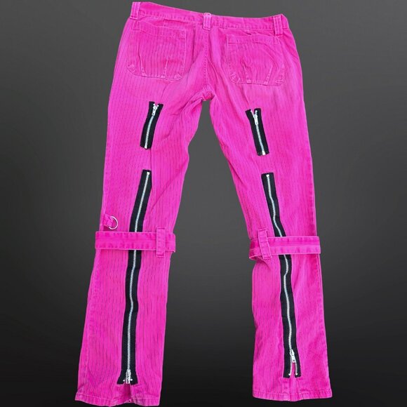 Vintage Tripp NYC Pink Black Pinstriped Pants Buckles Zippers Size 11 Low Rise - Picture 7 of 12